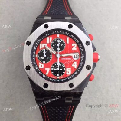 Swiss 3126 Audemars Piguet Royal Oak Offshore Red Dial Black Leather Band Watch